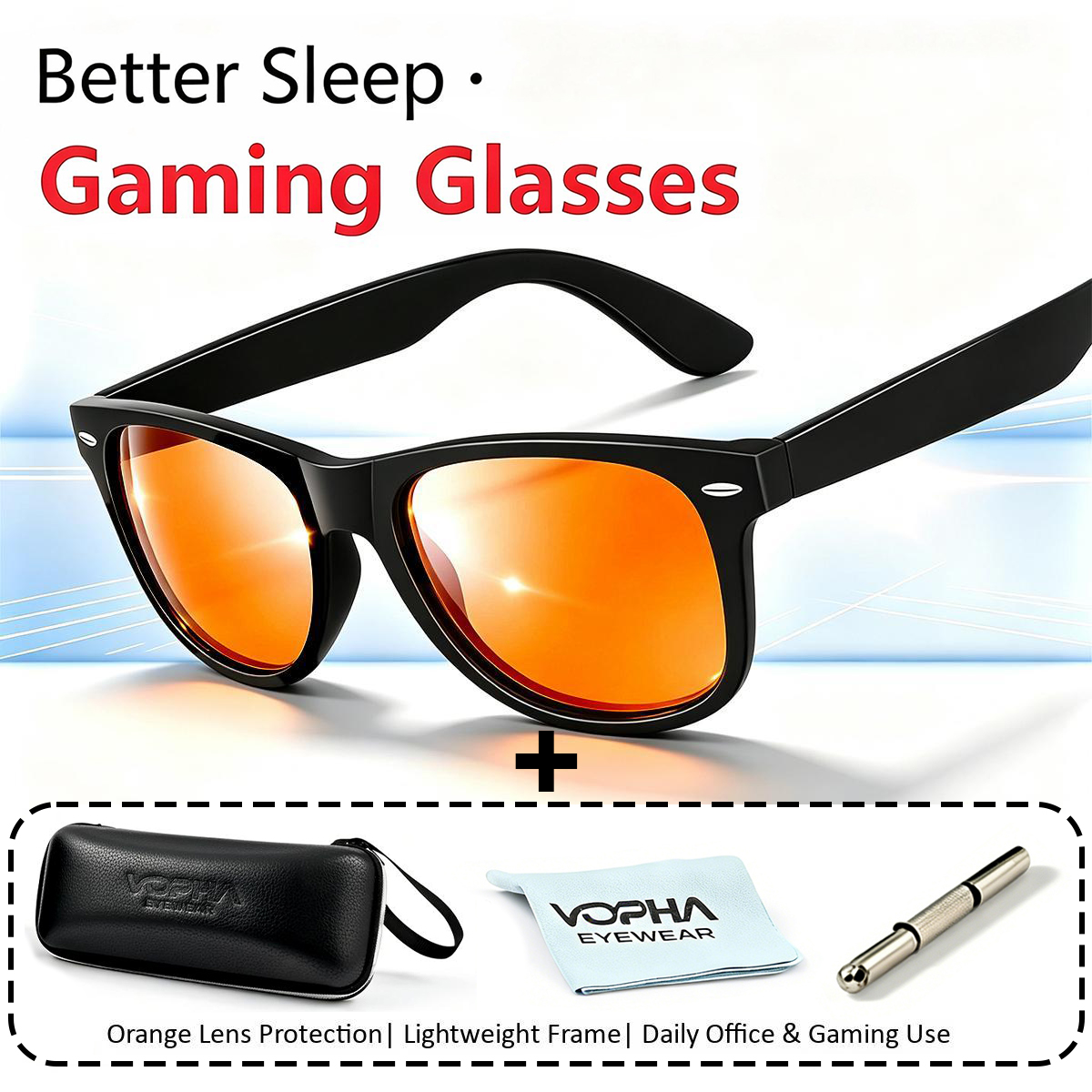 Gaming Glasses Blue Light - Kacamata Gaming Lensa Oranye, Unisex, Penahan