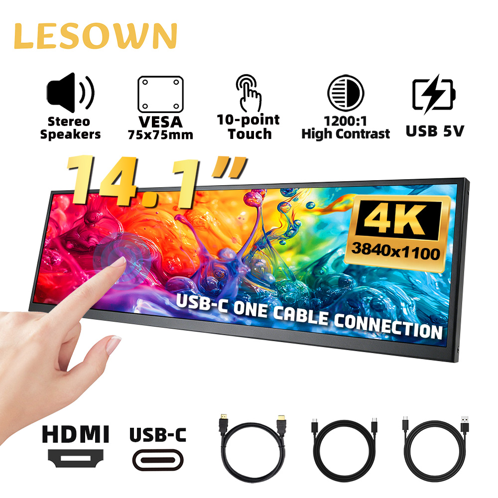 LESOWN PC Case Monitor 14.1 in - Pc Gaming Ultrawide Monitor ulasan dan harga